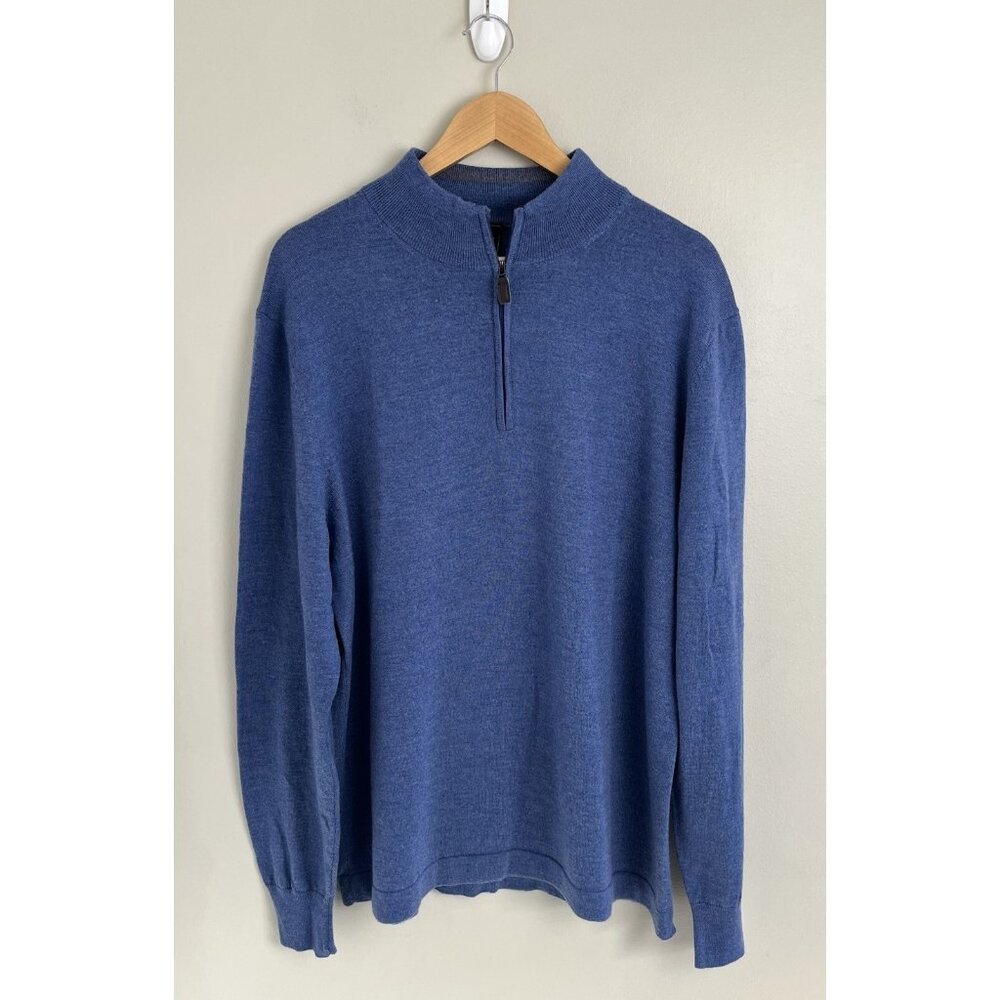 Jos A Bank Pullover Mens 2XL Blue Traveler Merino Wool 1/4 Zip